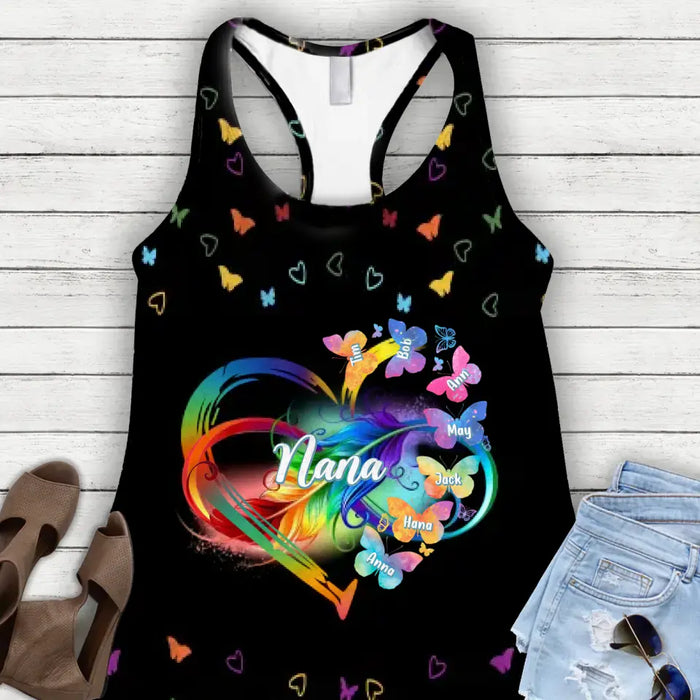 Custom Personalized Grandma AOP Women's Racerback Tank Top - Gift Idea for Grandma/ Nana/ Mother - Upto 7 Kids Name