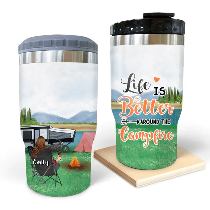 Custom Personalized Camping 3 in 1 Can Cooler - Gift Idea for Camping Lovers - Life is Better Around The Campfire