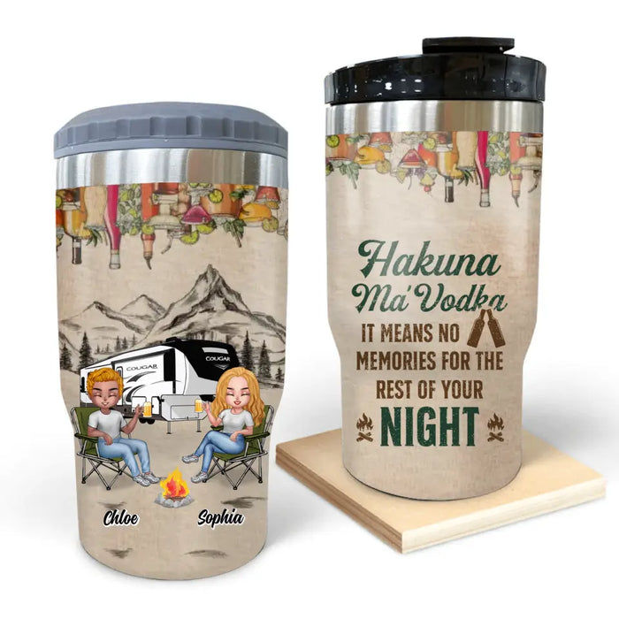 Custom Personalized Camping Friends 3 in 1 Can Cooler - Gift Idea For Camping Lovers/ Friends/Besties - Up To 7 People - Hakuna Ma'Vodka