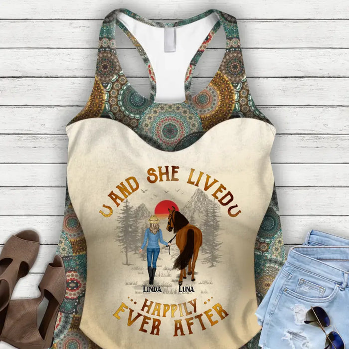 Custom Personalized Horse Girl AOP Tank Top/Leggings - Upto 6 Horses - Gift Idea for Horse Lovers - And She Lived Happily Ever After