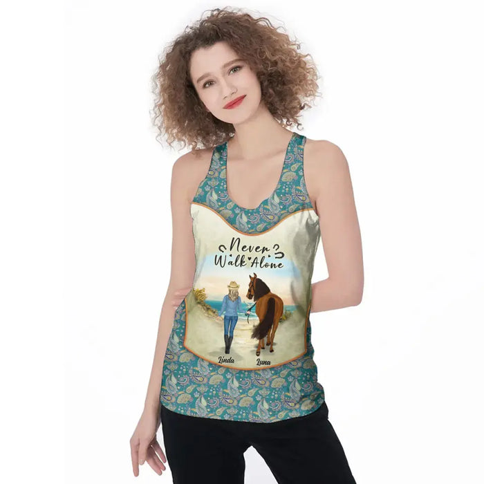 Custom Personalized Horse Girl AOP Tank Top/Leggings - Upto 6 Horses - Gift Idea for Horse Lovers - Never Walk Alone