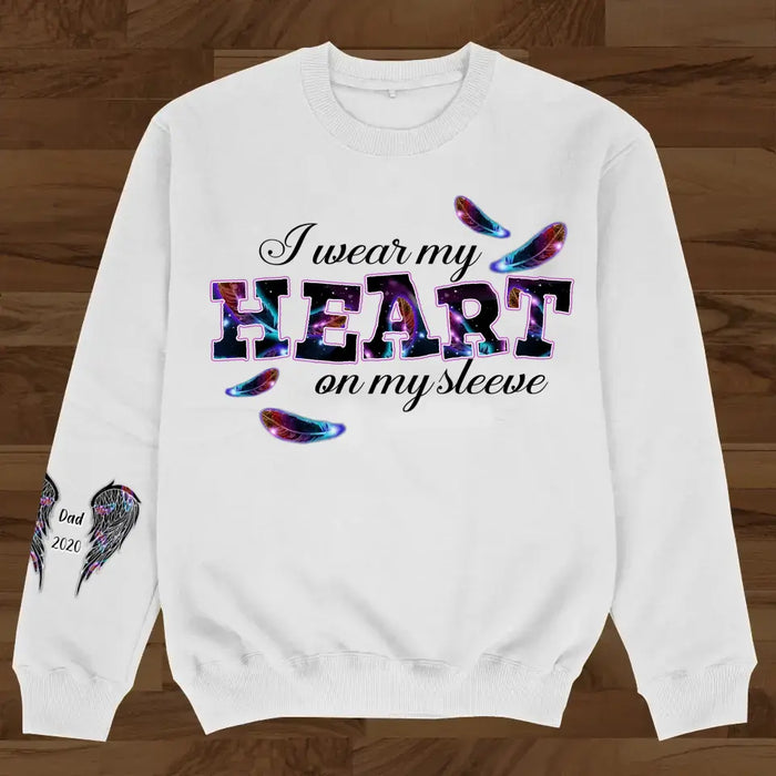 Custom Personalized Memorial AOP Sweater - Upto 5 People - Memorial Gift Idea for Loss of Family Members - I Wear My Heart On My Sleeve